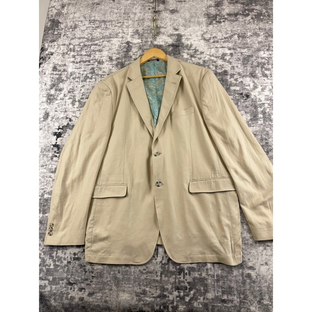 Alan Flusser Linen Blend Blazer Mens XL Beige Tan Summer Sport Coat Jacket